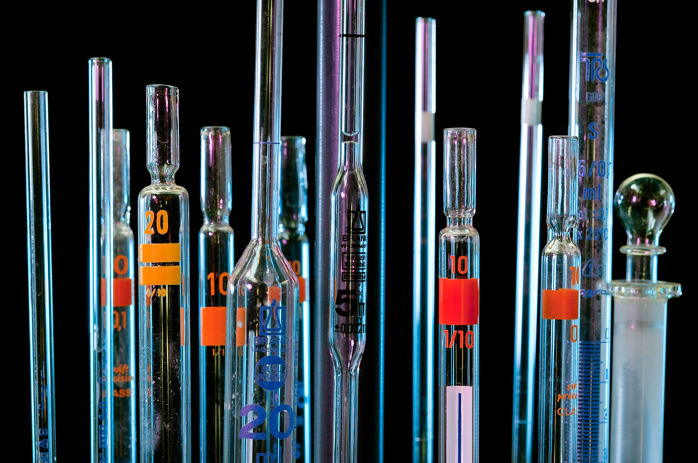 Various glass tubes, such as those used by chemists