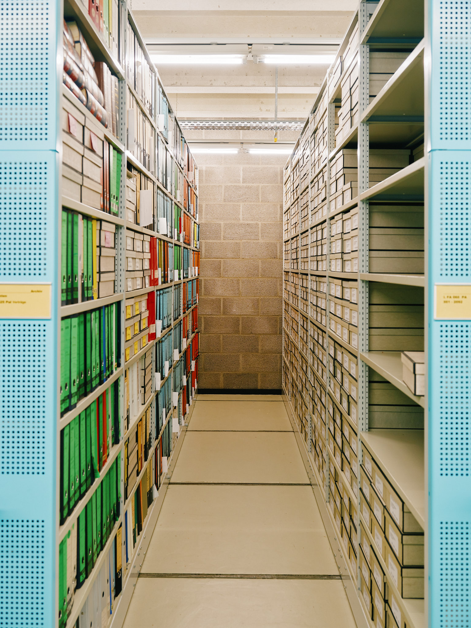 A view of rows of shelves in an archive 