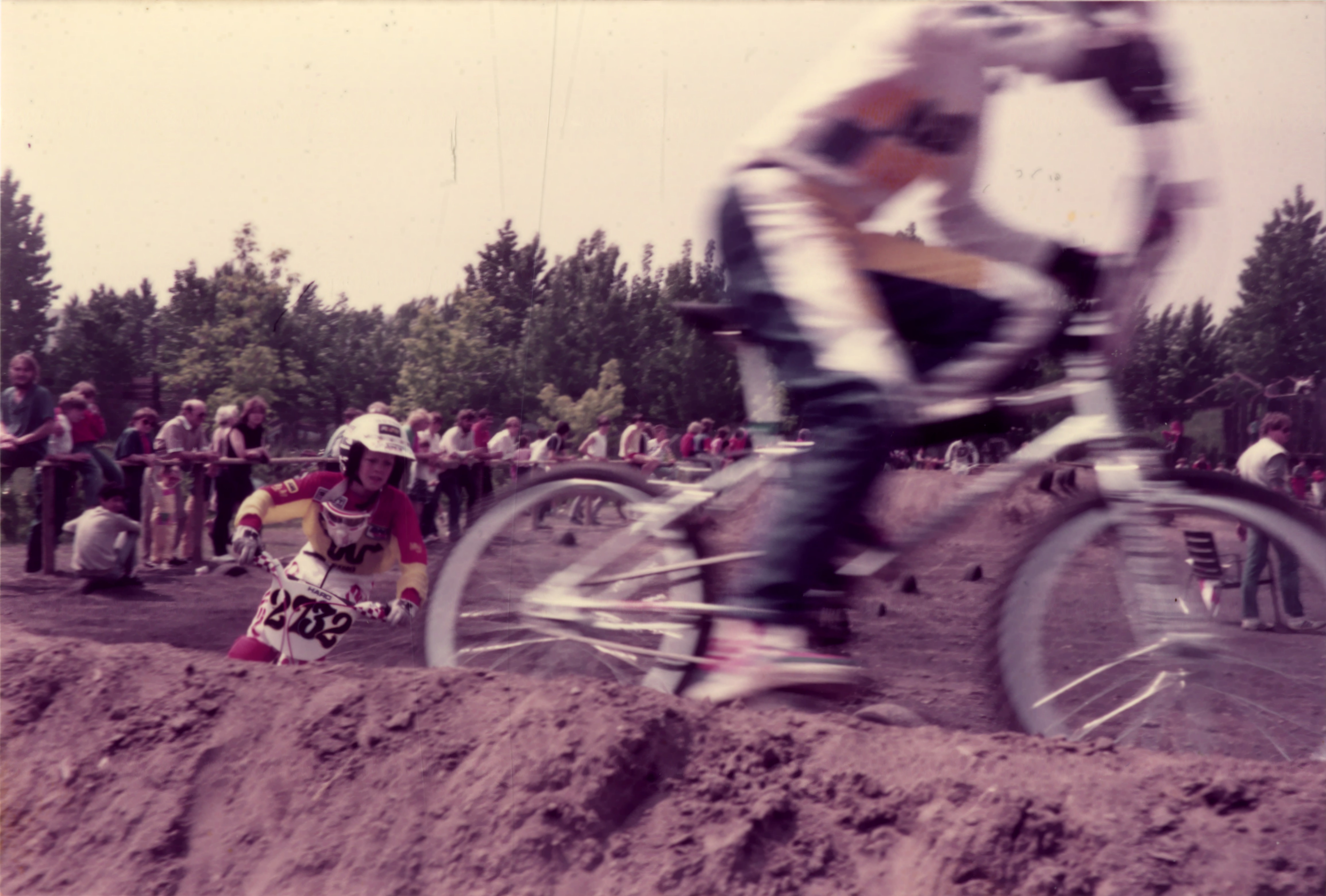 Several people riding BMX bikes on a cross-country ride.